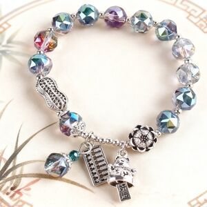 Chinese Prosperity Charm Bracelet Abacus & Fortune Crystal Lunar New Year Gift